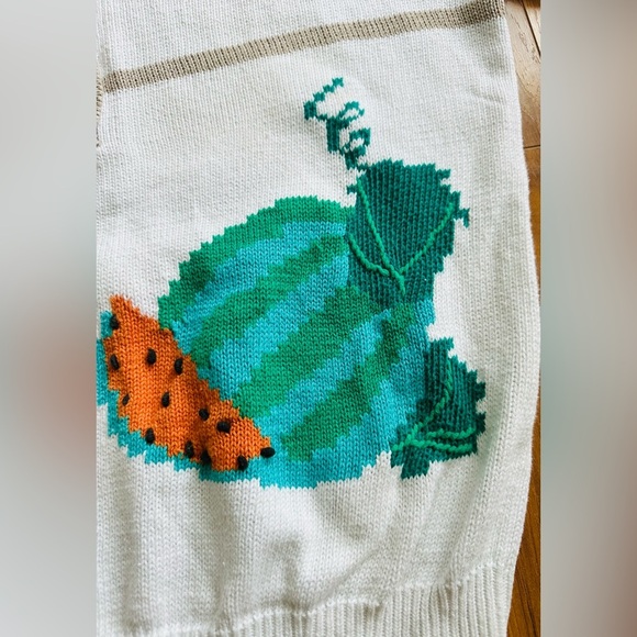 80s Vintage Capricci Knitwear Fruit Patterned Cream Sweater - Picture 12 of 16